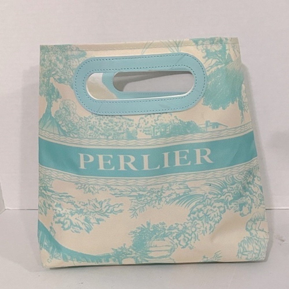 Perlier blue Print Vinyl Lined Cosmetic Bag Clutch 14.5" x 12"